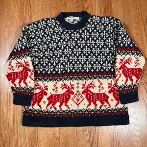 Vintage Eddie Bauer Wool Sweater 90s Fair Isle Holiday Winter